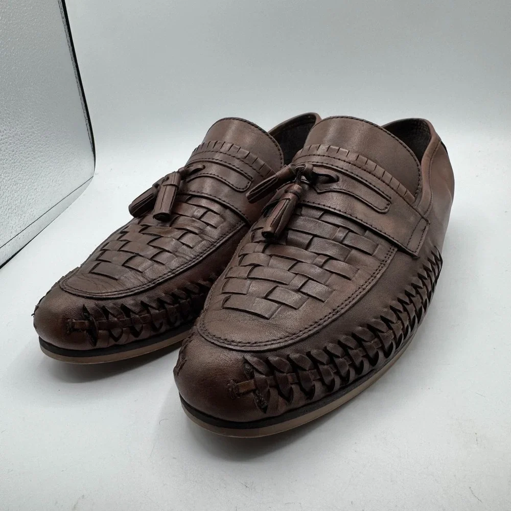 ASOS Brown Woven Leather Tassel Loafers Men's 9.5 D Slip On Huarache Shoes